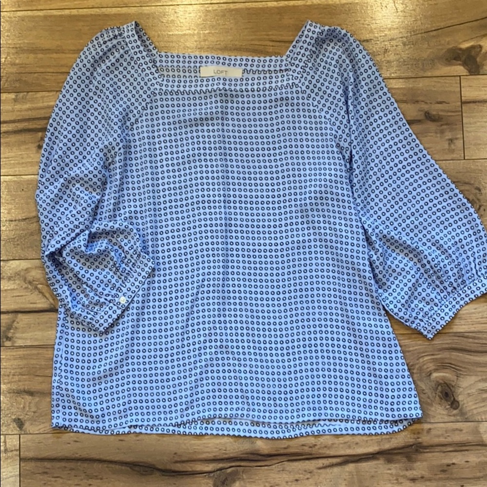 Loft Blue 3/4 Sleeved Blouse with Flower Print